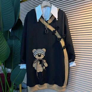 V领中长款 秋冬季 女款 300斤加大码 卫衣 胖妹妹可爱风潮流气质减龄2