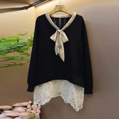 韩版300斤名媛风丝巾系带拼接