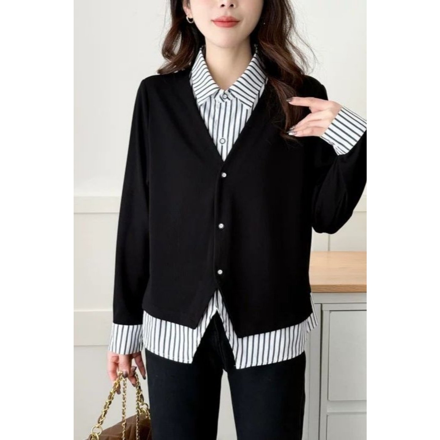 大码胖MM高级感POLO领长袖衬衫