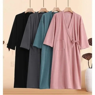 纯色慵懒风V领中长款 秋冬季 300斤加大码 洋气胖mm2 家居睡裙女 时尚