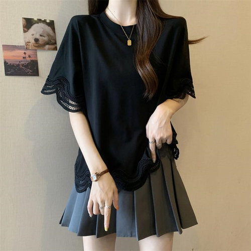 夏拼接300斤特大码胖MM女装上衣