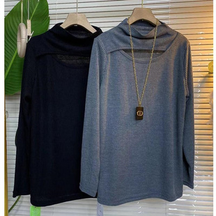 上衣女装 ins纯色秋冬季 潮 半高领镂空设计感中长款 胖MM300斤超大码