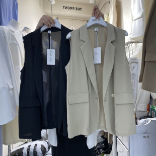 胖MM300斤特大码翻领无袖一粒扣西服宽松薄款西装马甲外套女ins潮