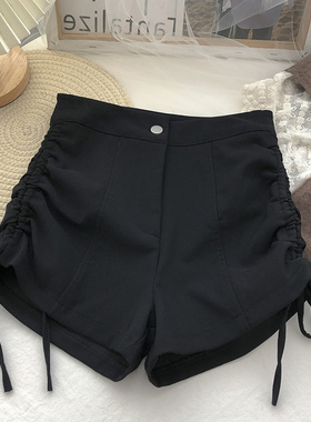 夏季新款胖mm2-300斤超大码两侧系带高腰A字裤休闲短裤女百搭热裤