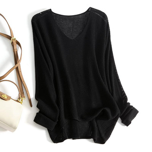 V领百搭打底针织毛衣衫 宽松显瘦遮肉休闲中长款 女 300斤大码 秋冬装