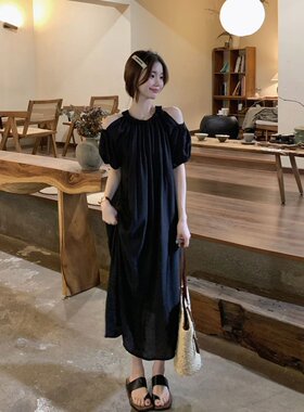 大码气质洋气挂脖露肩夏女装长裙