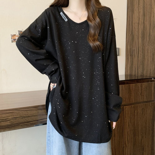 亮片拼接休闲百搭春秋长袖T恤女