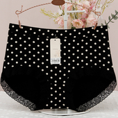 3条装 棉舒适蕾丝边性感三角女裤 小众波点女士中高腰黑色女款 内裤