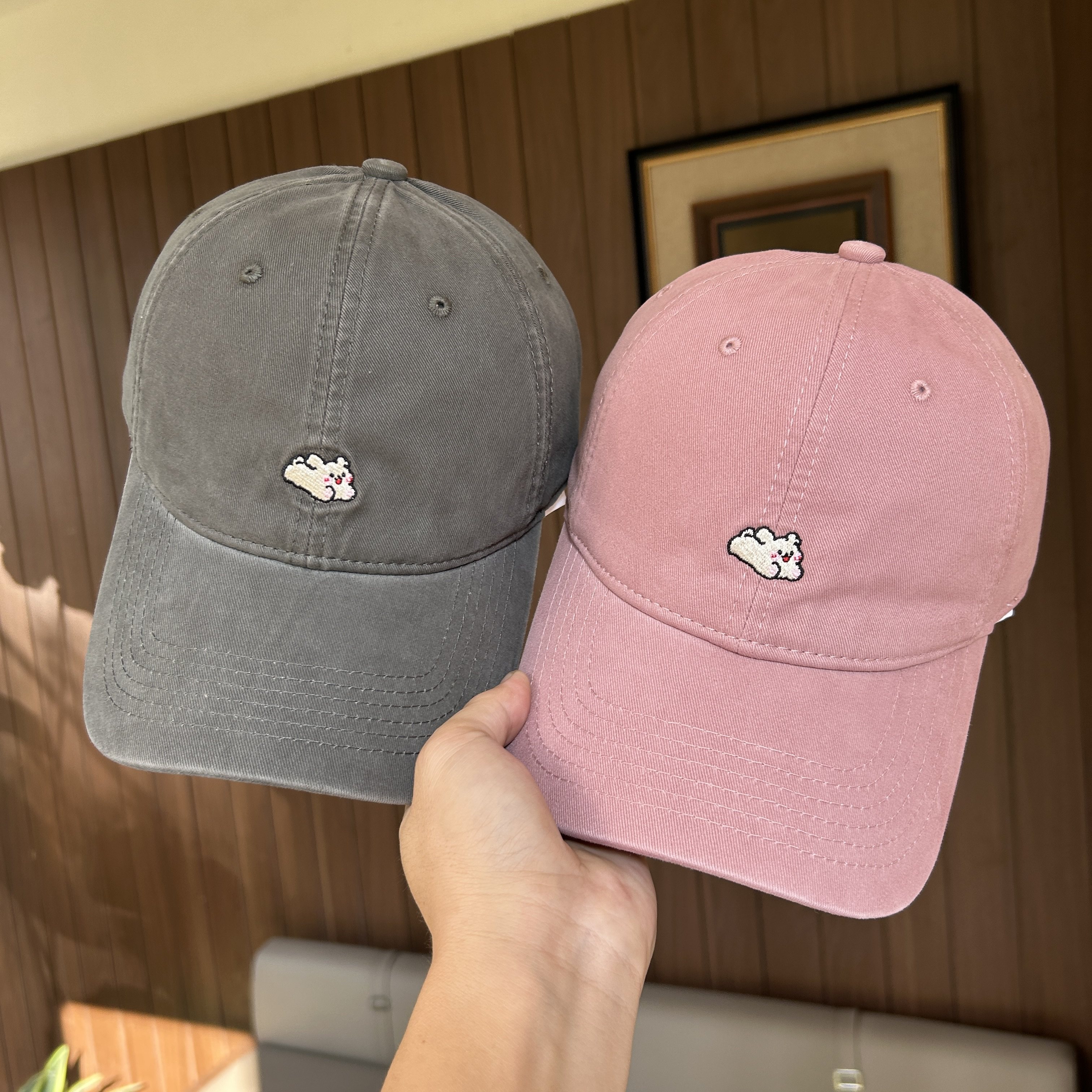 日系复古卡通刺绣棒球帽子女韩版宽檐大头围显脸小遮阳防晒鸭舌帽