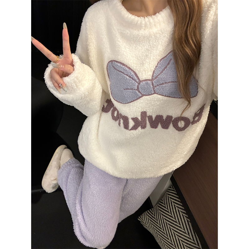 半边绒睡衣女士2025新款冬季加绒加厚保暖冬天家居服套装