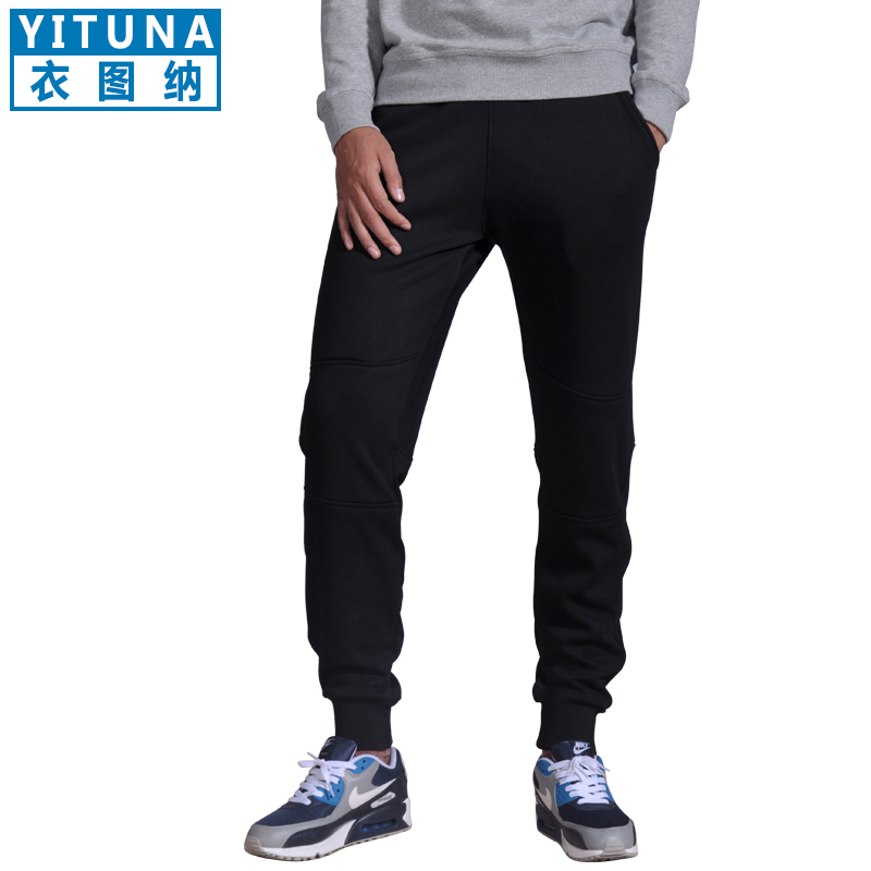 纯棉薄款运动裤男秋季保暖青年韩版小脚休闲裤加绒收口跑步卫裤