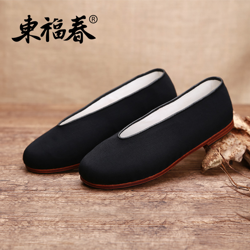 礼服呢牛皮底复古圆口布鞋