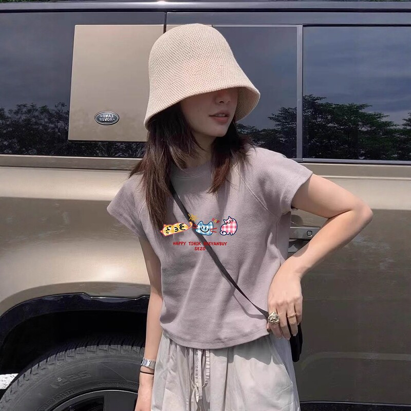 夏季日系原宿印花短袖修身T恤女