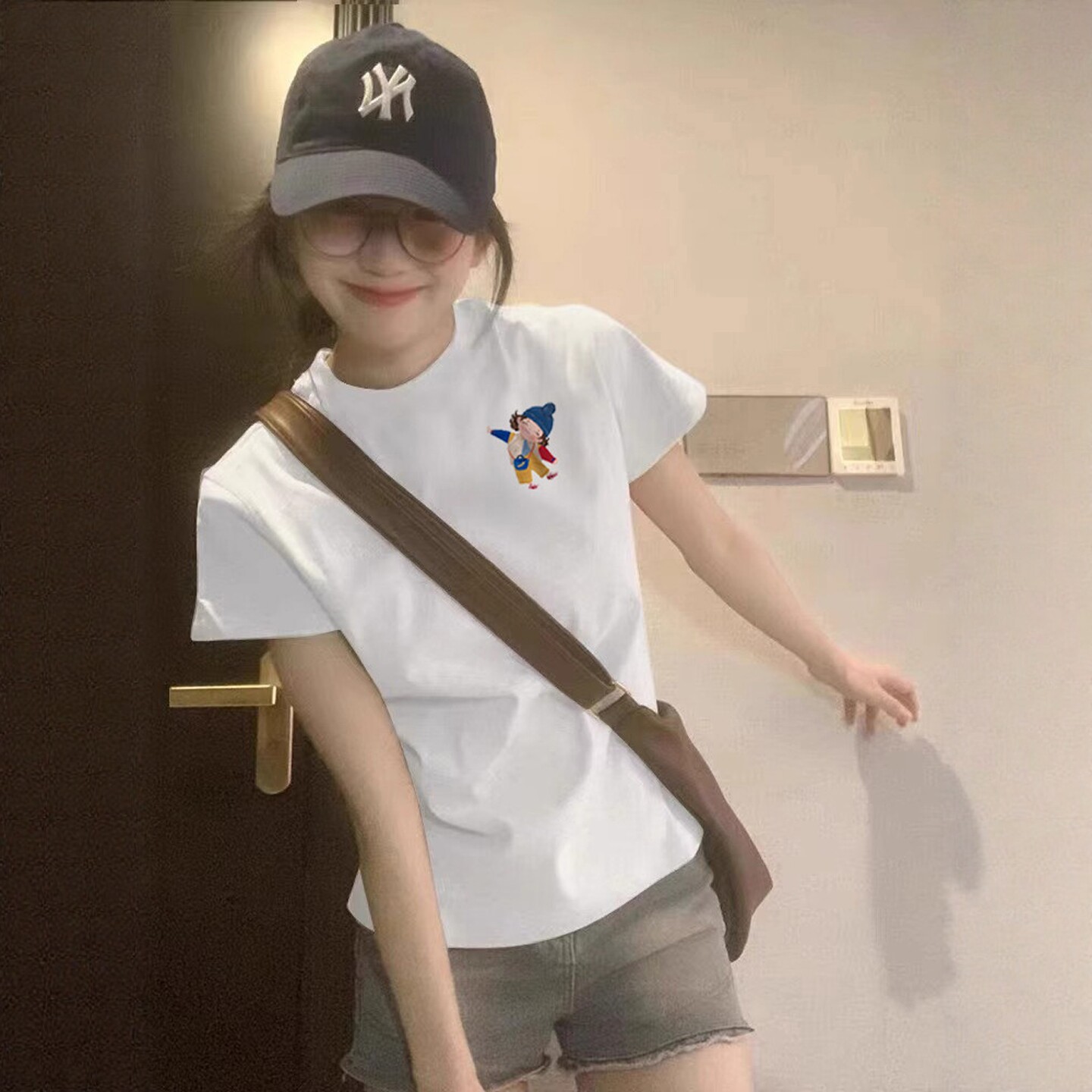 夏季纯棉圆领印花短袖T恤女修身