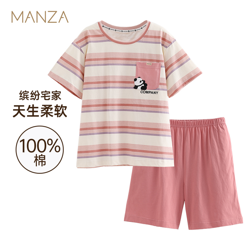 夏季纯棉睡衣女款短袖短裤套装