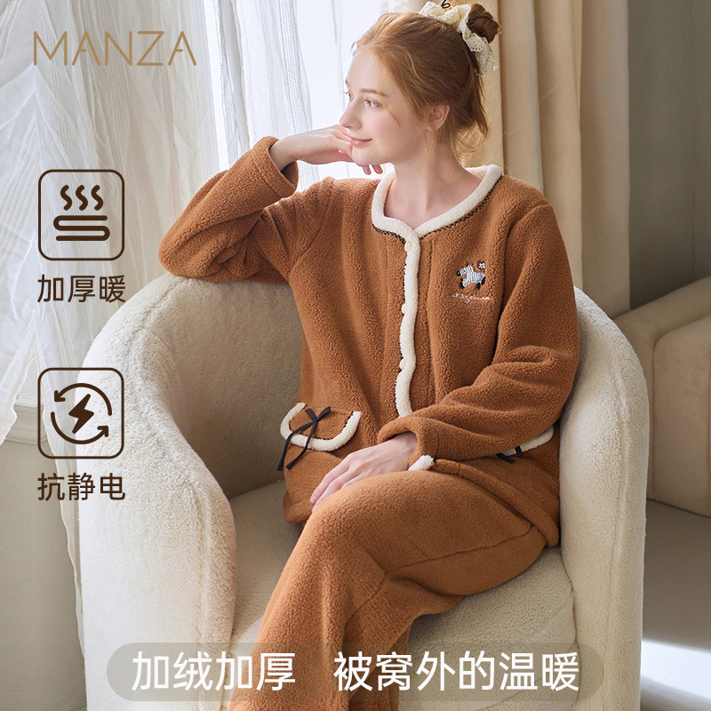 睡衣女加绒加厚大码家居服套装