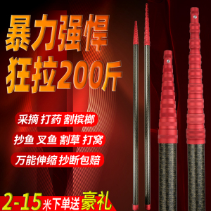 碳素超轻硬大物抄网竿伸缩杆捞鱼叉割草槟榔刀摘柿子摘果神器全套