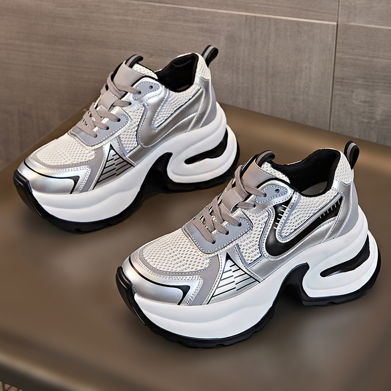 厚底老爹鞋女露思同款百搭2026春秋新款银色增高爆款休闲运动鞋子