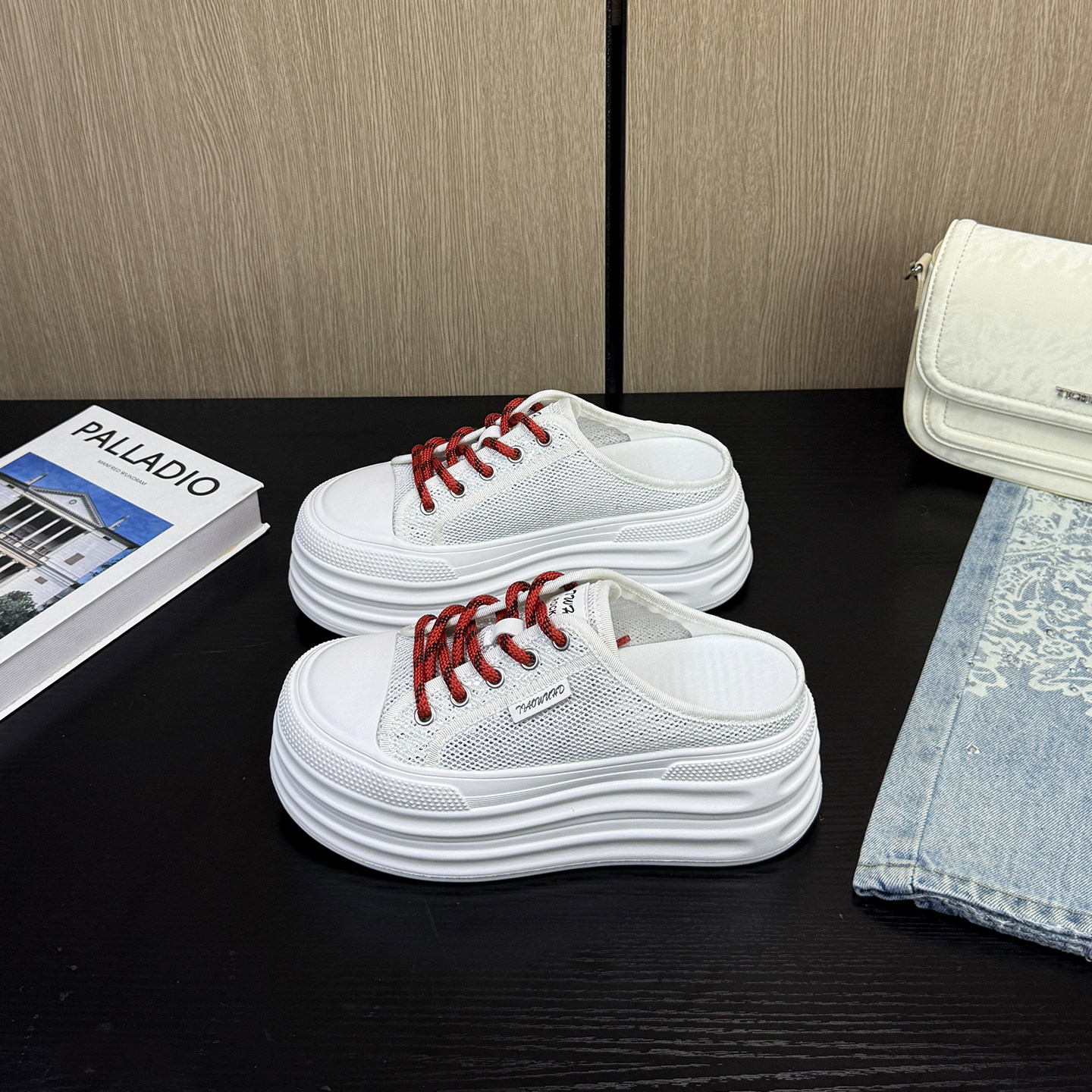 内增高7cm~厚底包头拖鞋女外穿透气网面系带百搭休闲防滑夏季新款