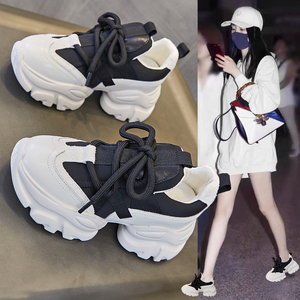 内增高老爹鞋女2023春秋新款ins潮真皮百搭轻便软厚底运动休闲鞋