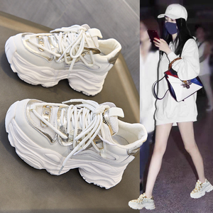 厚底老爹鞋女显脚小真皮2024新款春季运动休闲鞋小个子内增高女鞋