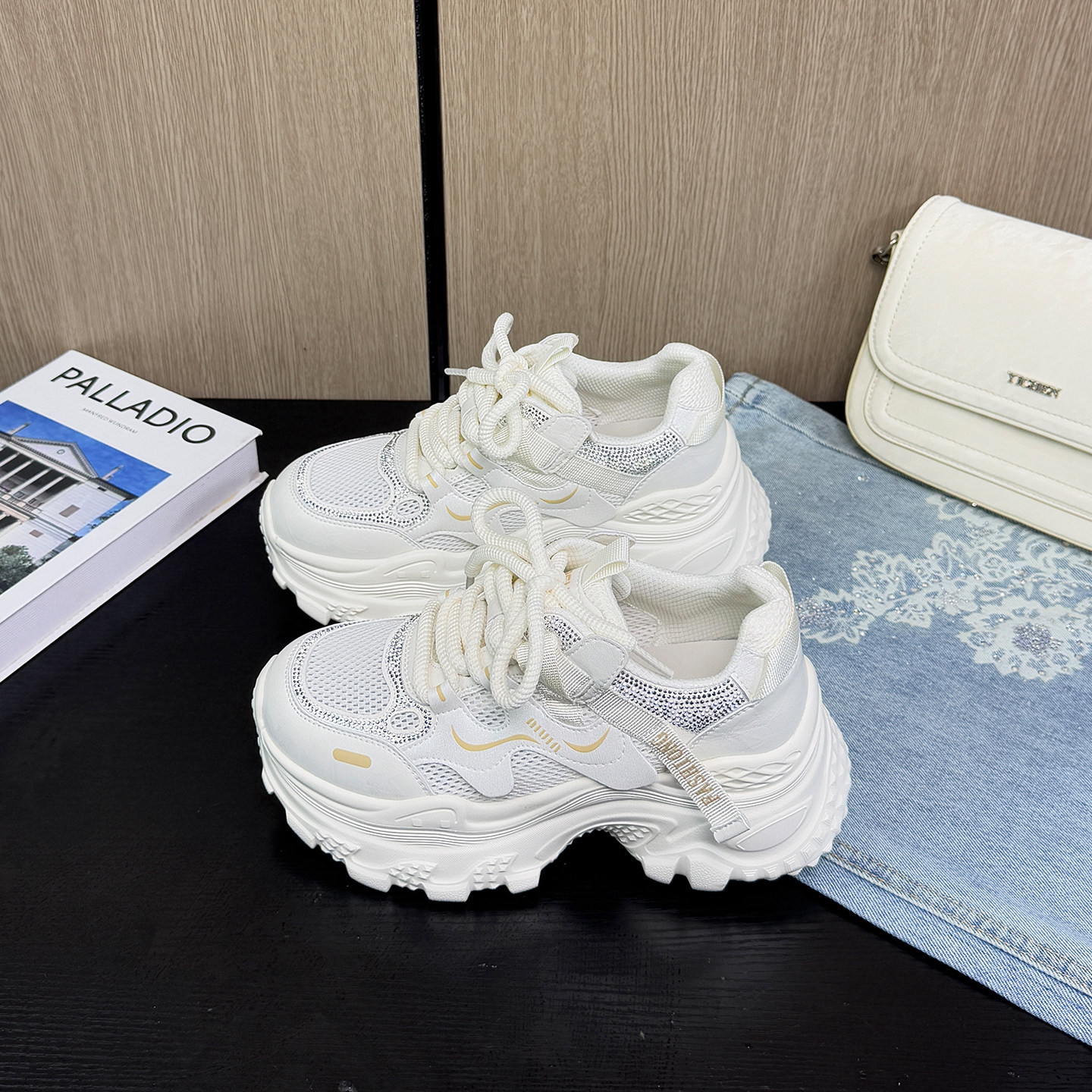 网面透气~8cm厚底老爹鞋女夏2026新款内增高女鞋显腿长休闲运动鞋