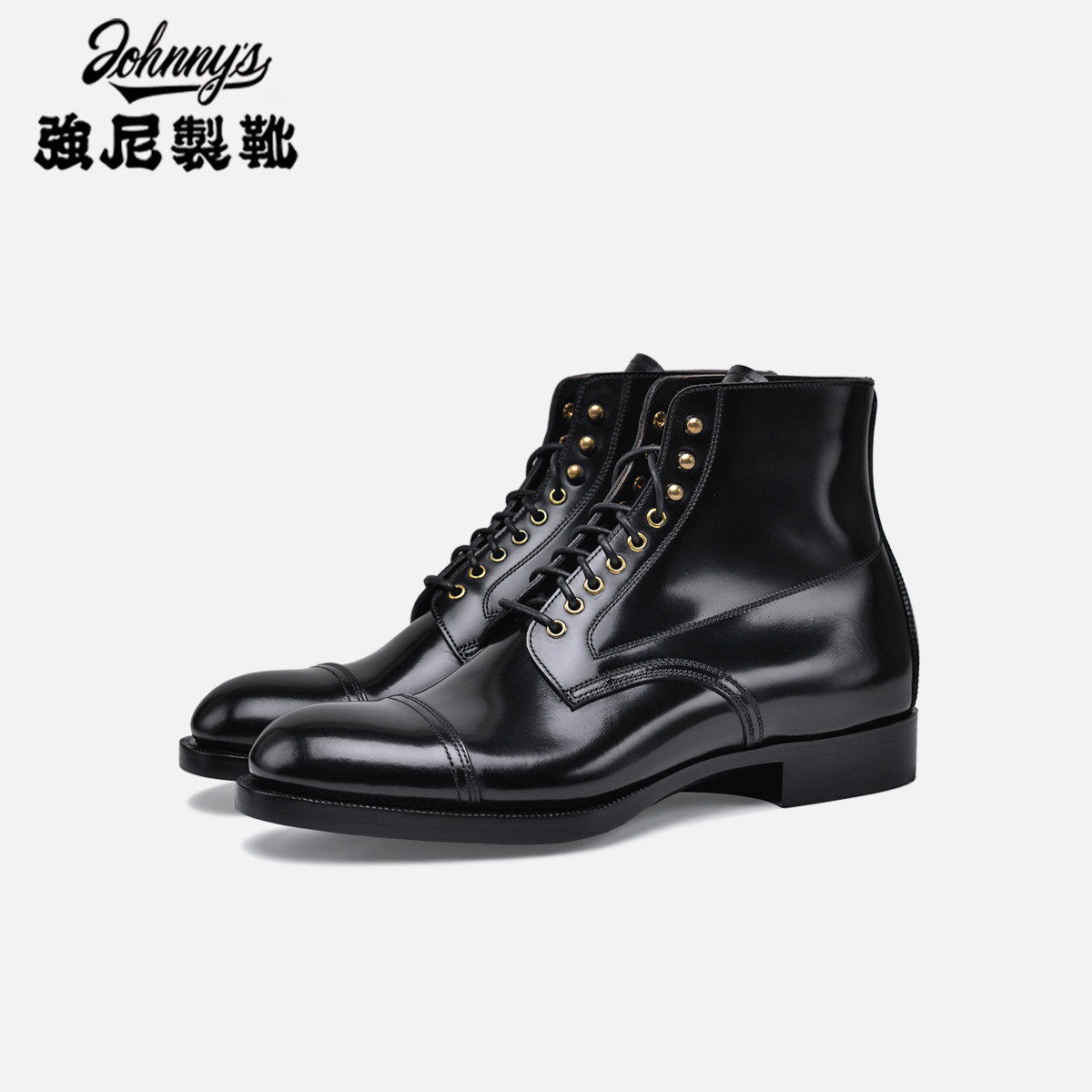 强尼制靴 M楦意大利马臀皮高定手缝Jumpboots商务正装高帮皮鞋