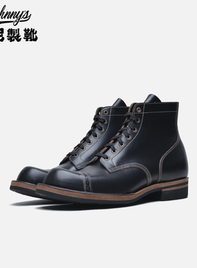 强尼制靴 美式矿工靴 Horween霍尔文茶芯皮外翻缝工装鞋高帮男靴