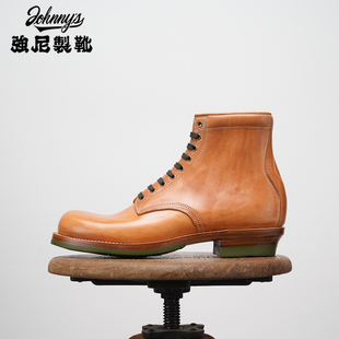 强尼制靴 复古光头工装靴玛雅马皮大逃亡机车靴固特异高帮男鞋