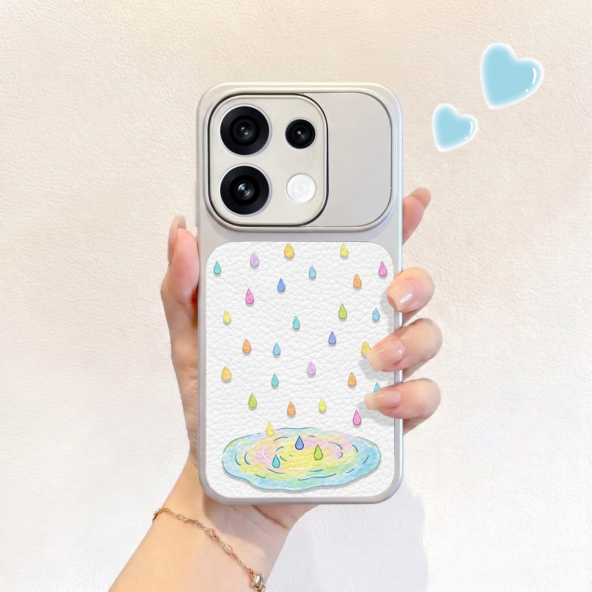 彩色雨适用opporeno16手机壳新款reno16pro皮纹壳reno15仿皮保护套OPPO男女15pro卡通14高级感13可爱12