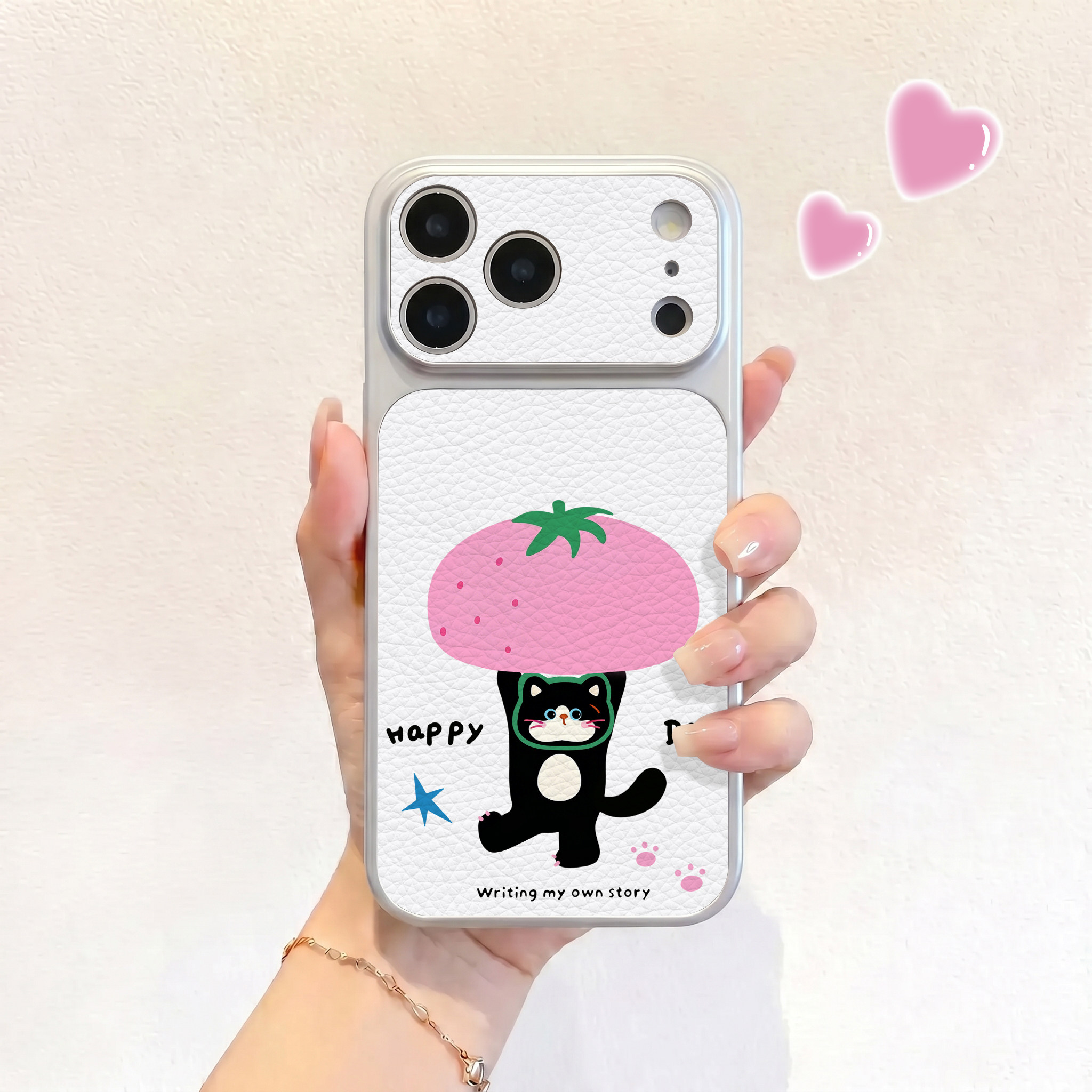 粉番茄黑猫适用iPhone17不会撞壳手机壳新款苹果17promax仿皮16pro皮纹壳17pro保护套ip16男女15卡通14可爱