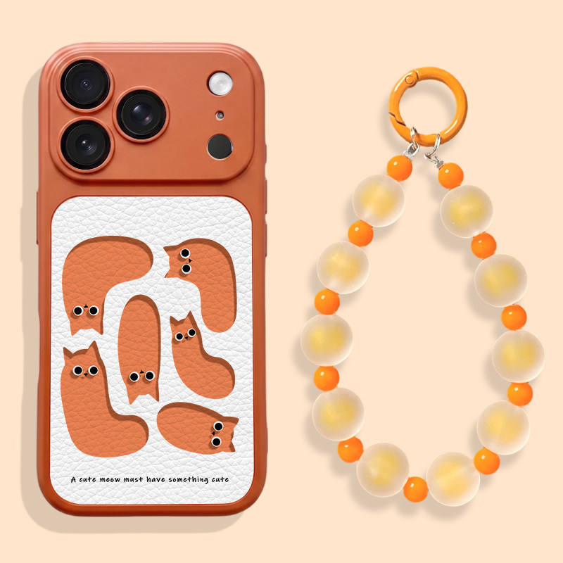 橙色猫猫虫适用iPhone18promax不会撞壳手机壳新款苹果18pro仿皮18皮纹壳17pro保护套ip17男女15卡通14可爱