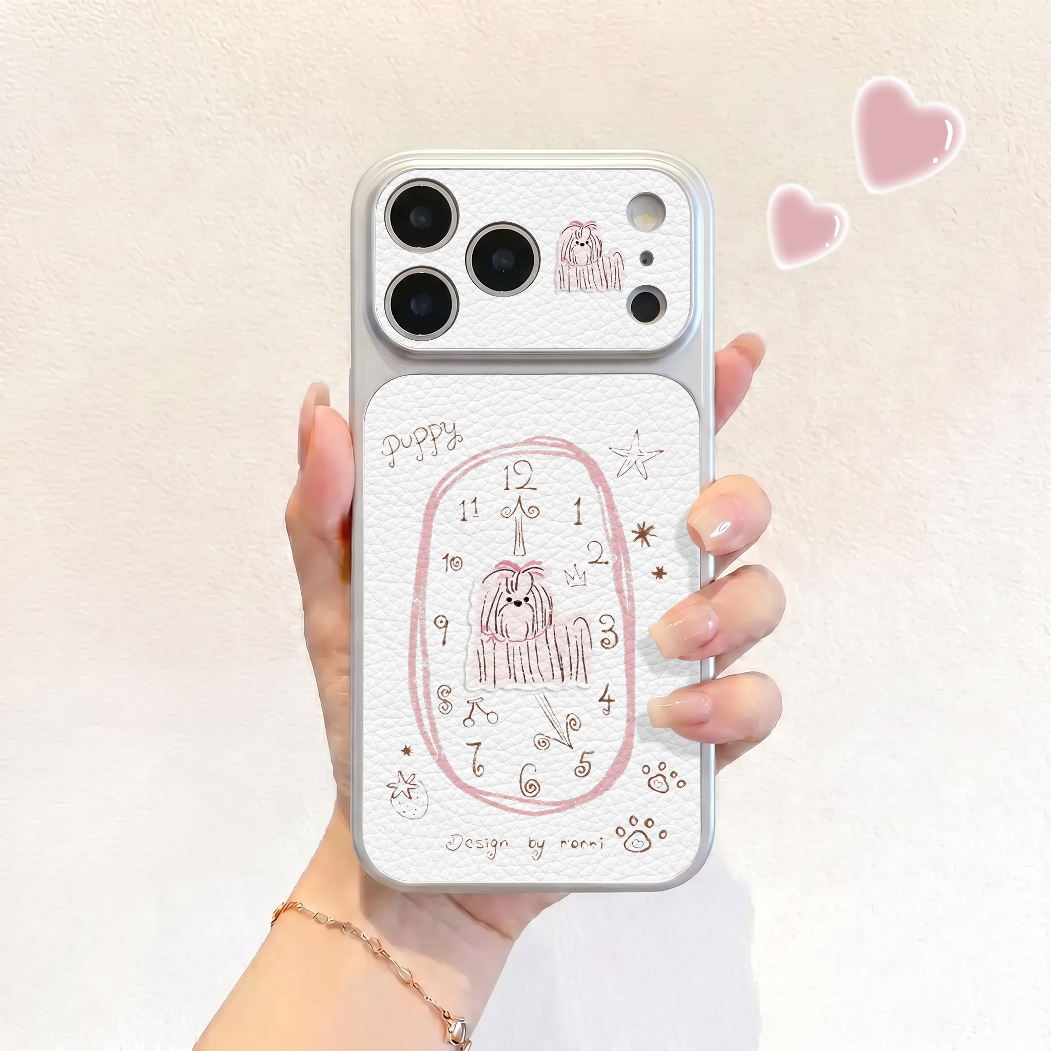 粉线条时钟狗适用iPhone17不会撞壳手机壳新款苹果17promax仿皮16pro皮纹壳17pro保护套ip16男女15卡通14可爱
