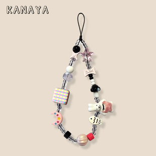 少女心小兔子海星贝壳手机配饰手机链适用所有手机壳防摔手腕绳带手提手拎挂绳配件挂饰防丢ccd绳腕带男女