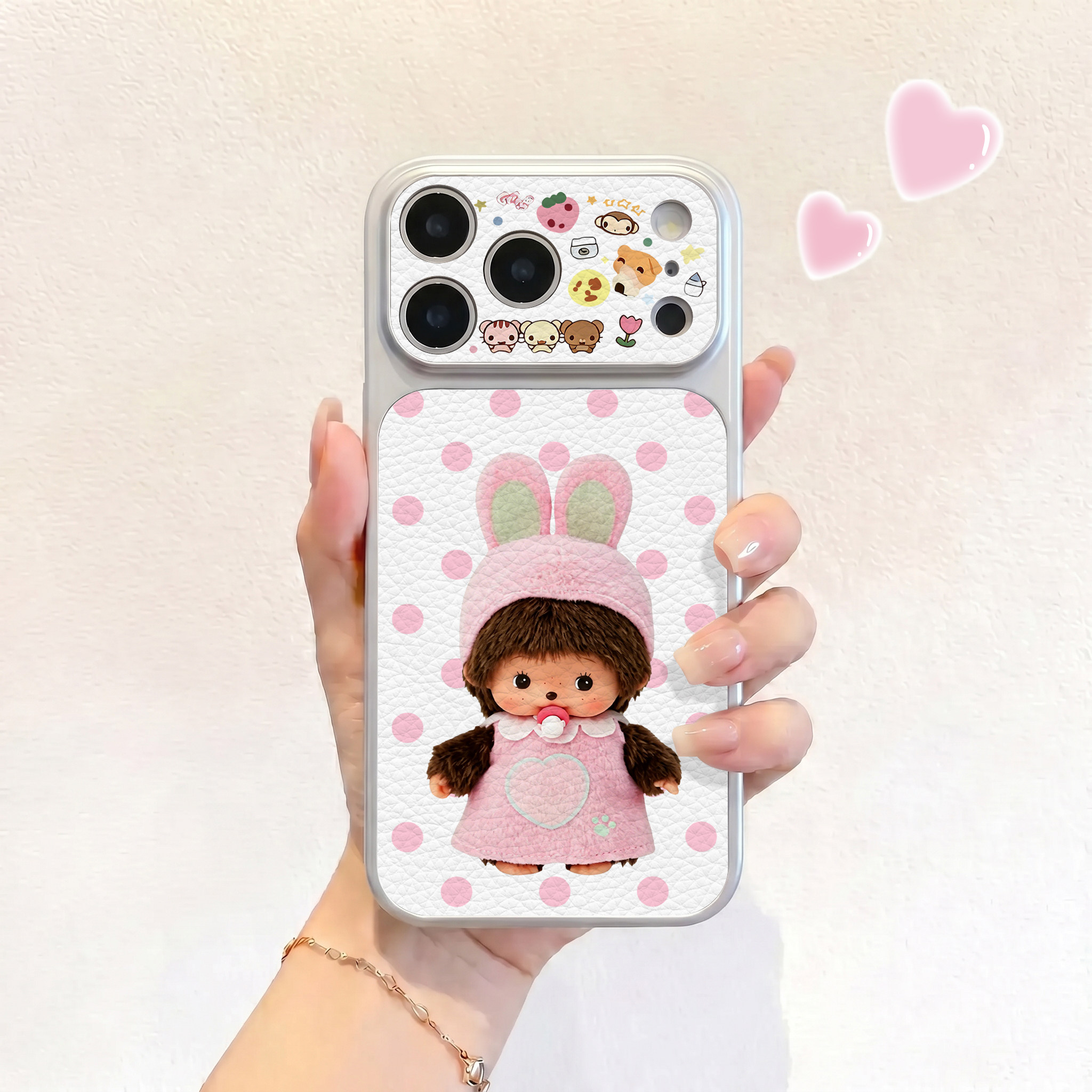 兔耳朵蒙奇奇适用iPhone17不会撞壳手机壳新款苹果17promax仿皮16pro皮纹壳17pro保护套ip16男女15卡通14可爱