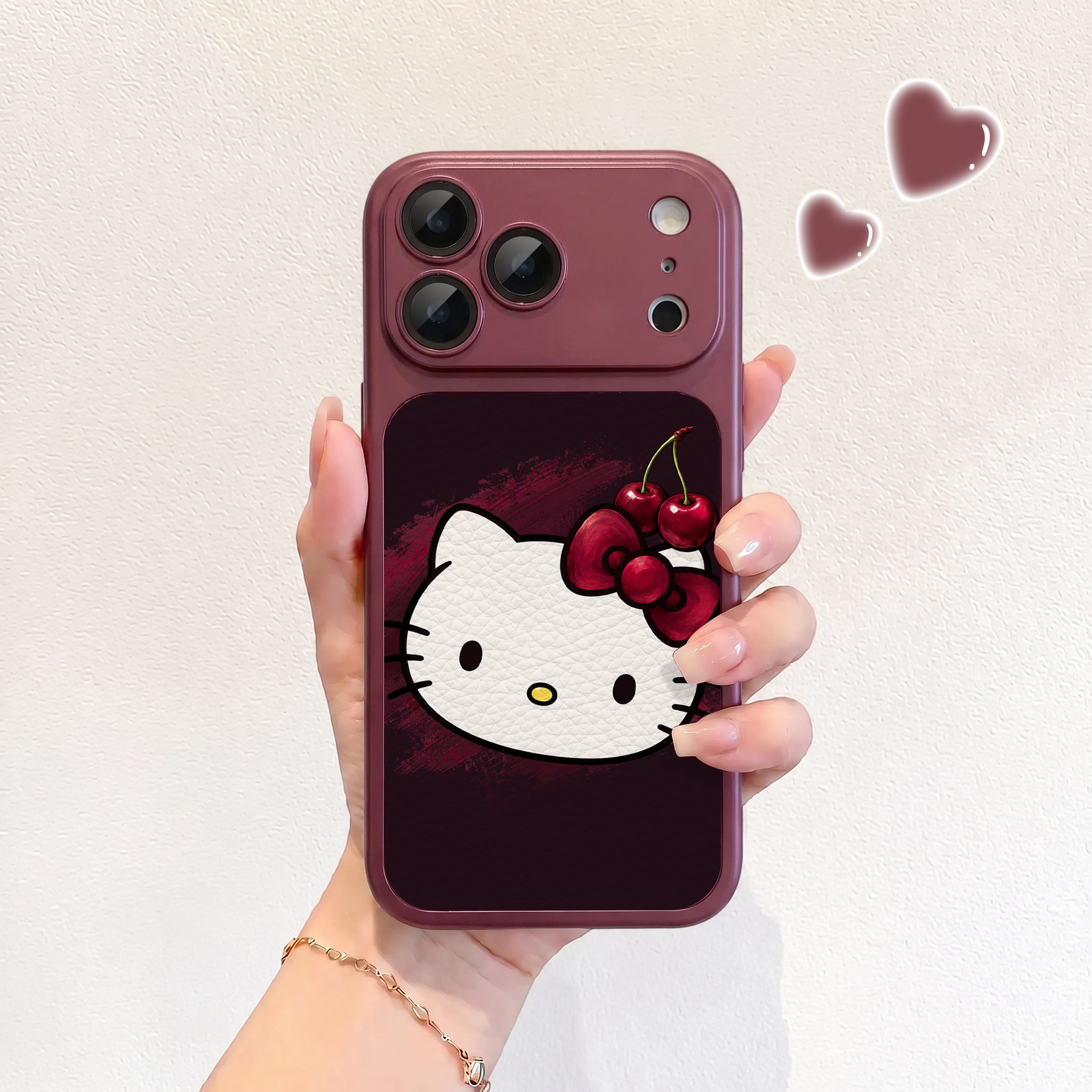 樱桃紫猫咪头适用iPhone18promax不会撞壳手机壳新款苹果18pro仿皮18皮纹壳17pro保护套ip17男女15卡通14可爱