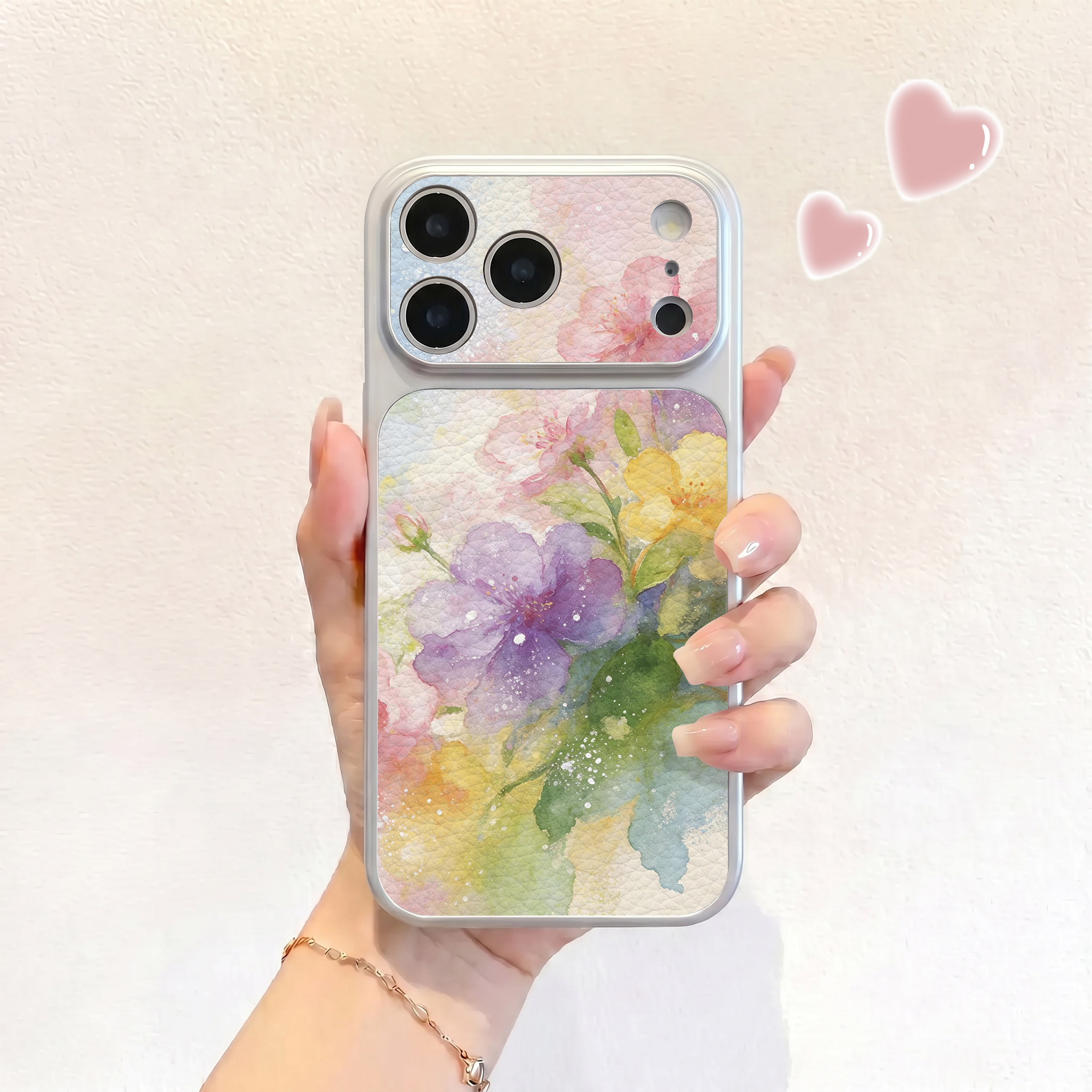 水彩晕染花适用iPhone17不会撞壳手机壳新款苹果17promax仿皮16pro皮纹壳17pro保护套ip16男女15卡通14可爱