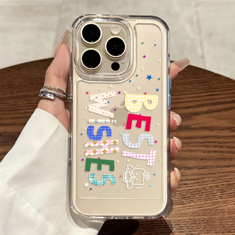 ins彩色星星字母适用iPhone16全包透明手机壳15pro苹果12太空壳14pro硅胶7/8亚克力壳13promax保护套ip11男女