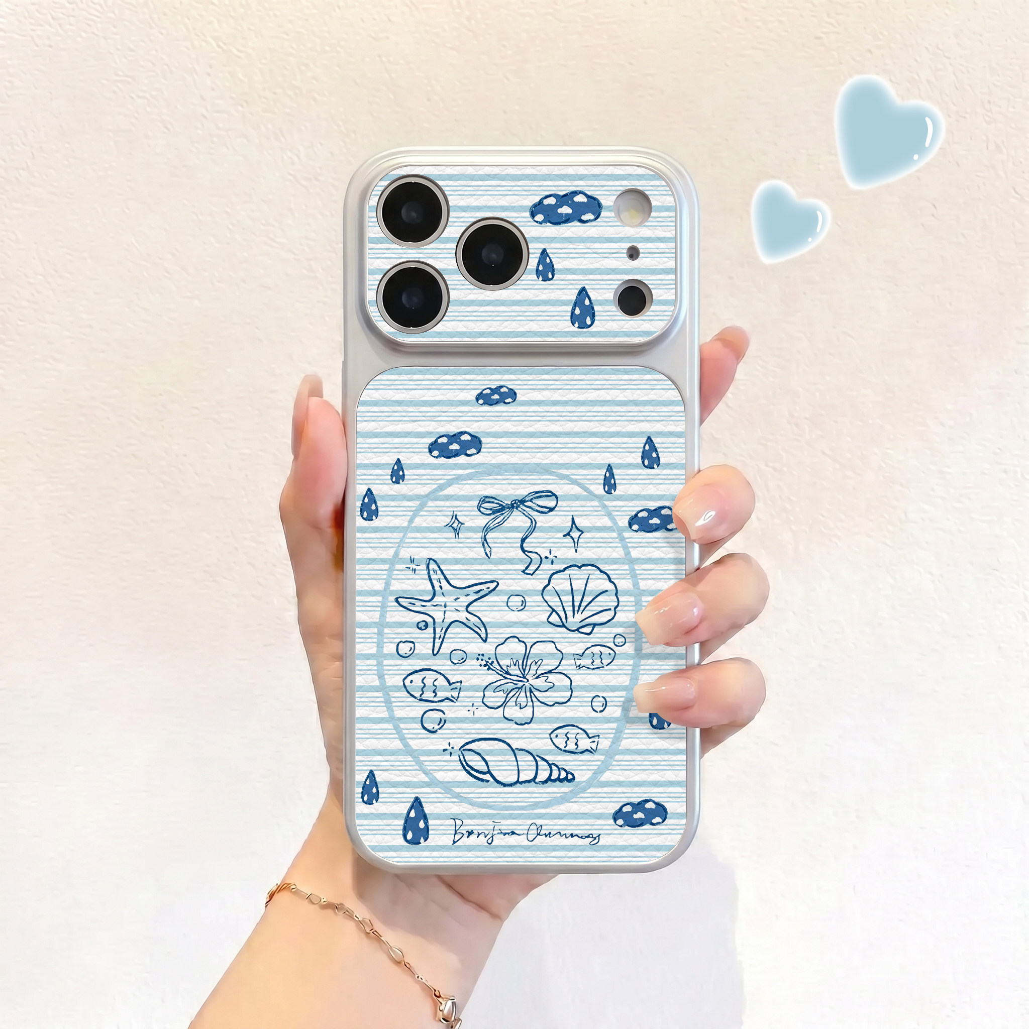 线条海洋生物适用iPhone17不会撞壳手机壳新款苹果17promax仿皮16pro皮纹壳17pro保护套ip16男女15卡通14可爱