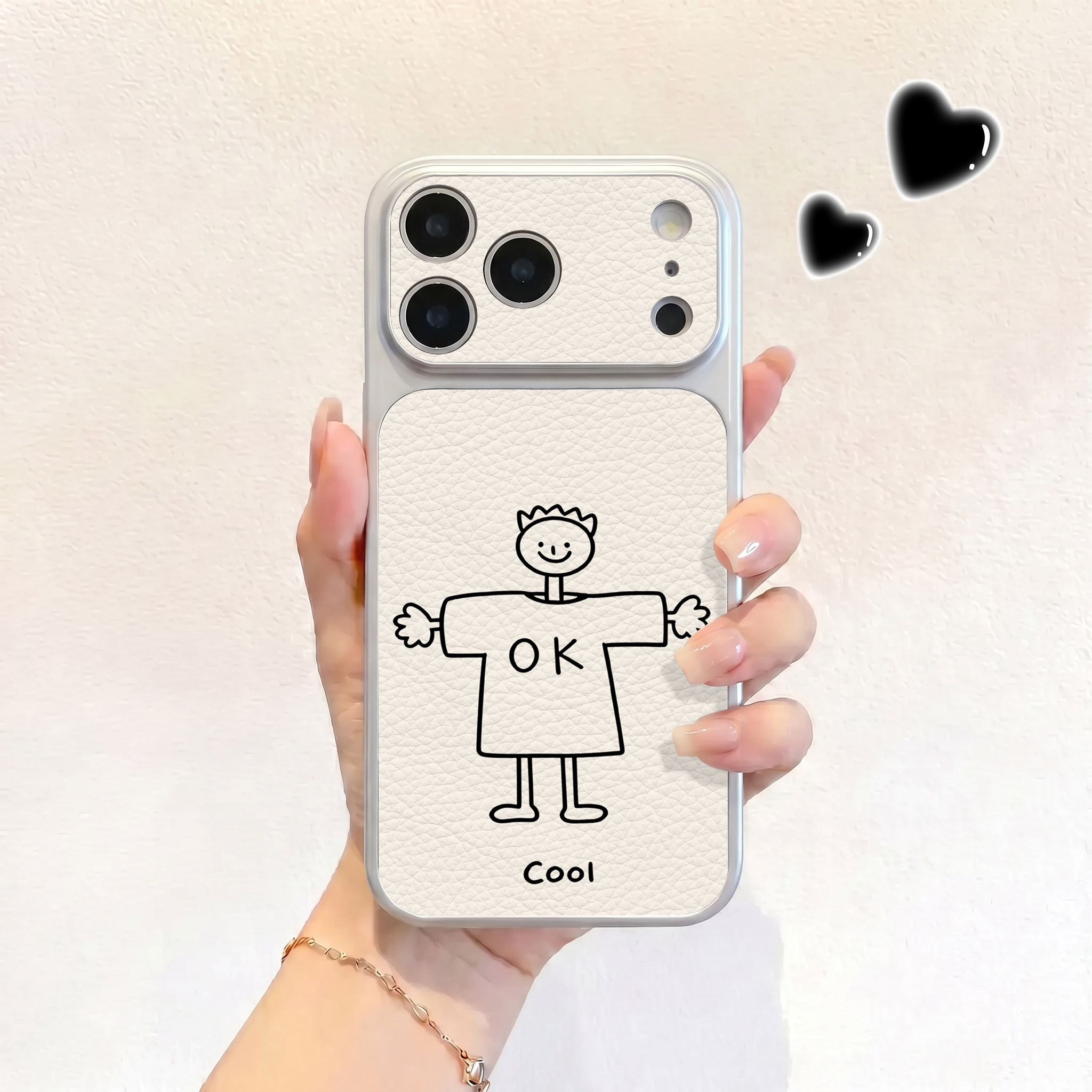 ok简笔男孩适用iPhone17不会撞壳可爱手机壳苹果17promax仿皮苹果air皮纹壳ip16保护套15男女14高级感13卡通