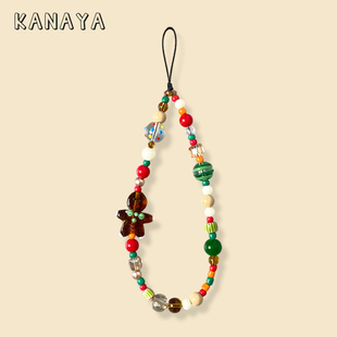 圣诞彩色珠子姜饼人手机配饰手机链适用所有手机壳防摔手腕绳带手提手拎挂绳配件挂饰防丢ccd绳腕带女创意