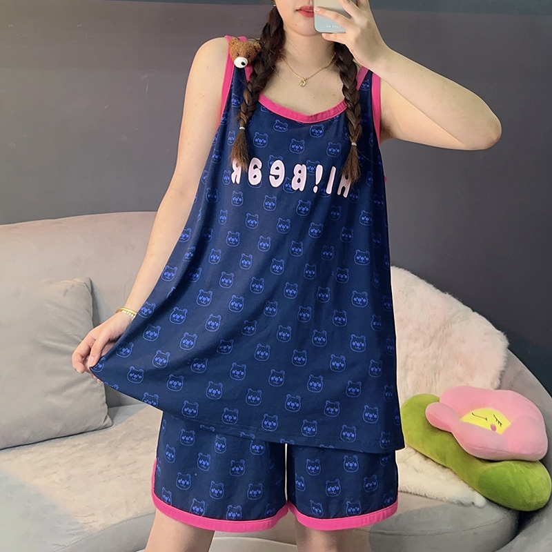 女大码背心短裤小熊玩偶家居服