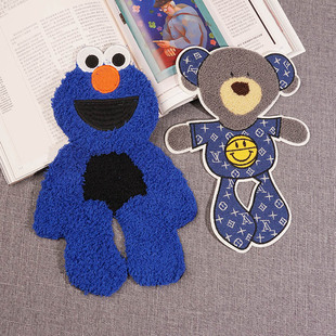 毛绒芝麻街卡通衣服刺绣布贴儿童羽绒服修补补丁潮牌大号补丁补贴