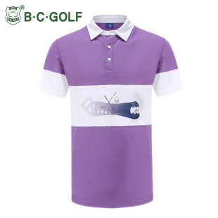 BCGOLF男式翻领短袖T恤衫夏季运动POLO服装上衣男款服装双拼色
