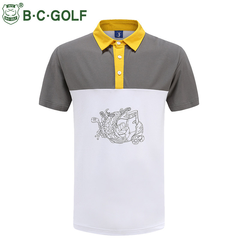 BCGOLF高尔夫男款短袖T恤男式夏季套头POLO衫男服装上衣灰黄拼色