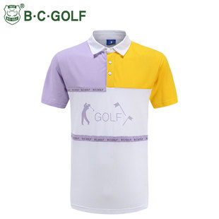 B·C·GOLF高尔夫服装男款棉短袖新款上衣休闲运动双拼色T恤套头
