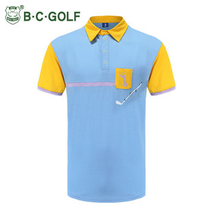 BCGOLF高尔夫男款短袖T恤套头POLO衫运动短袖跑步上衣服装双拼色