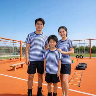 夏季 T恤亲子装 速干夏令营军训男女童透气 素色体能服短袖 海魂衫