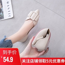 单鞋女平底奶奶鞋2020春秋新款百搭仙女鞋温柔软皮网红平跟晚晚鞋