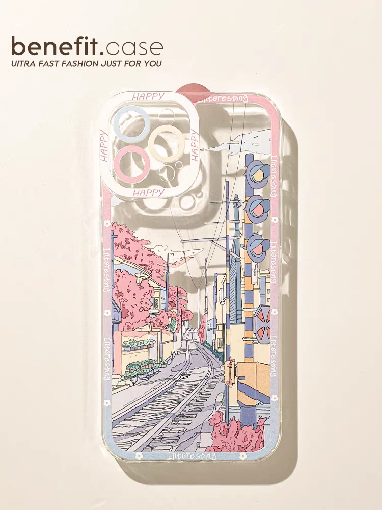 樱花风景适用苹果15/13promax腕带支架挂脖手机壳iphone12唯美14promax新11xsmax女xr透明8plus斜跨挎绳背带